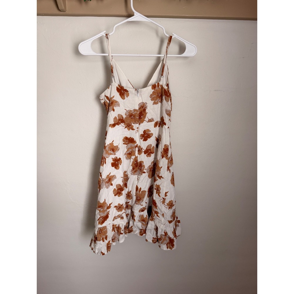 Floral Ruffle Mini Dress White Rust Terracotta Boho Summer Sun Dress Sleeveless - Picture 1 of 1